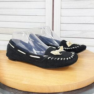 Banana Republic Suede Moccasin Shoes Cream Bow Black 7 Flats